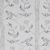 Birdie Dark Blue Bird Print Linen Fabric