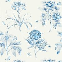 Etchings and Roses Wallpaper China Blue