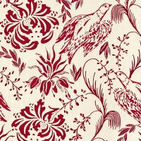 Folk Embroidery Wallpaper Crimson Red Bird Floral