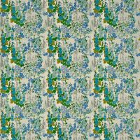 Hollyhock Embroidered Fabric Blue Green
