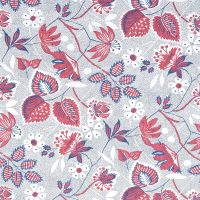Indienne Hazel Linen Fabric Red and Blue Floral Leaf