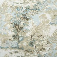 Lincoln Toile Fabric Beige and Spa Blue