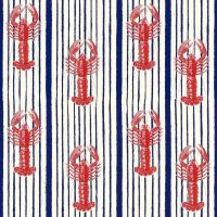 Mediterranean Lobsters Wallpaper White Red Dark Blue