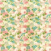 Rose and Peony Fabric Sage Green Coral Pink
