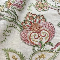 Shiraz Embroidery Fabric pink gold green
