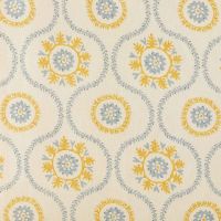 Suzani Linen Fabric Blue Yellow Trellis Printed