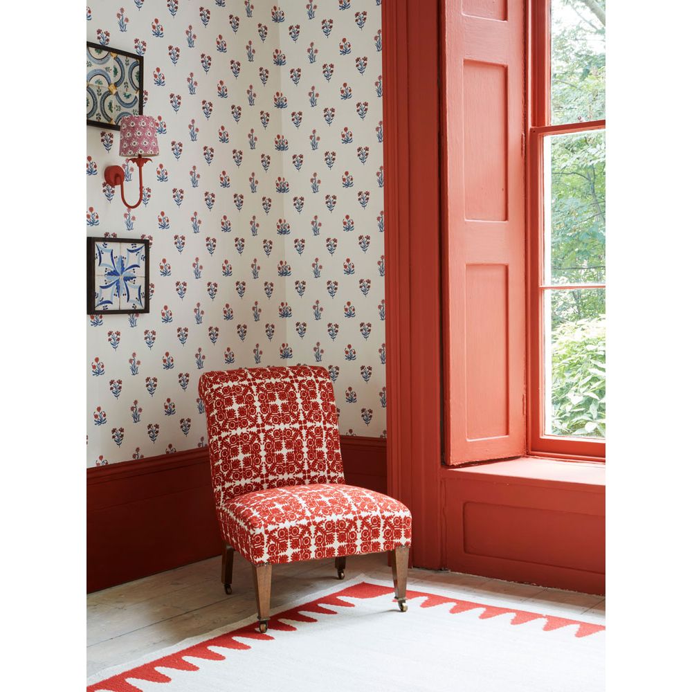 Jaipur Flower Blue Red Wallpaper Wallpaper Designs