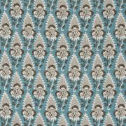 Cornwall Linen Fabric Brown and Slate Blue Floral