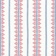 Fern Stripe Linen Fabric Red and Blue