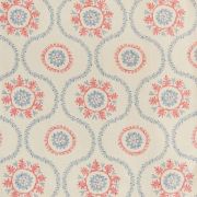 Suzani Linen Fabric Blue Pink Trellis Printed