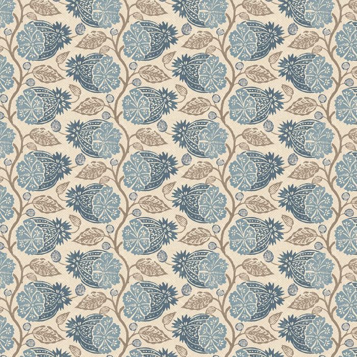 Calcot Blue Wallpaper | Block Print Style