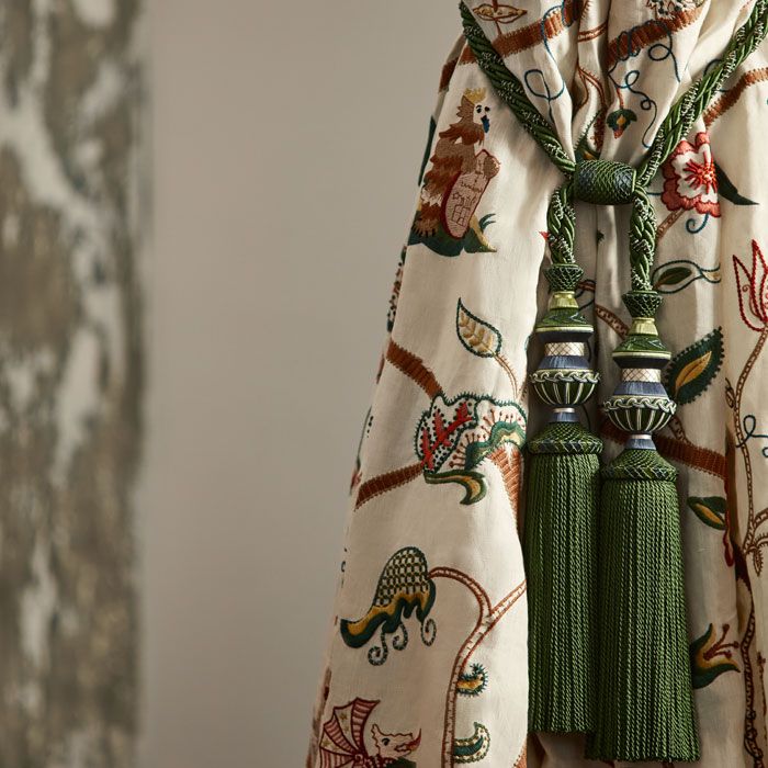 Hampton Embroidery Fabric Embroidered Curtains Maroon and Green Design