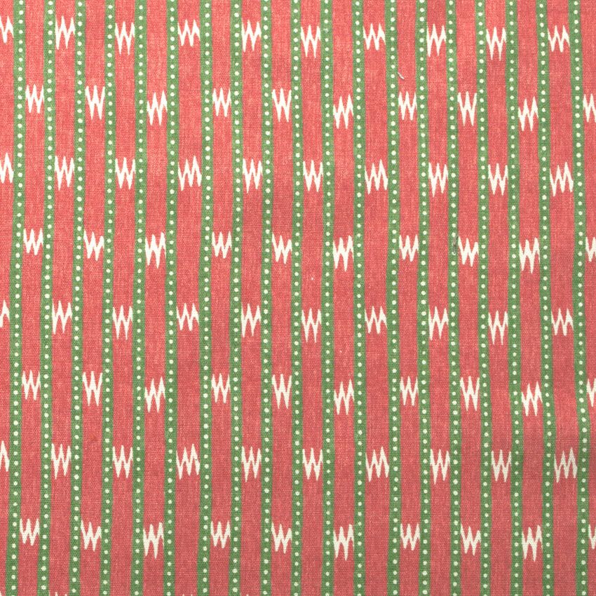 Zig Zag Coral and Green Fabric | Designer Curtain Fabric