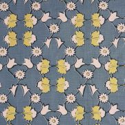 Angelica Linen Fabric Ochre Yellow Pink Blue Floral