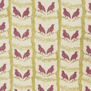 Bird Chatter Linen Fabric Purple and Lime Green