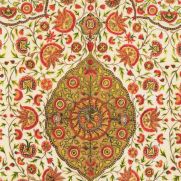 Csardas Linen Fabric Green White Red Taupe