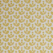 Dolly Linen Fabric Ochre Yellow Print