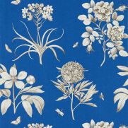 Etchings and Roses Wallpaper French Blue