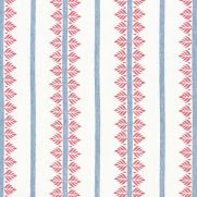 Fern Stripe Linen Fabric Red and Blue
