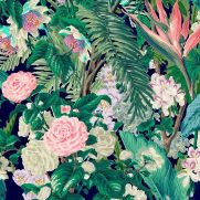 Kahanu Pink and Green Large Floral Wallpaper