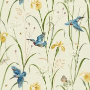 Kingfisher and Iris Satin Fabric