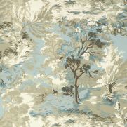 Lincoln Toile Wallpaper Beige and Spa Blue