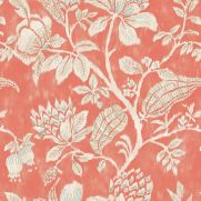 Pondicherry Cotton Fabric Coral Red Floral Printed