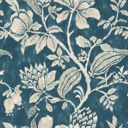 Pondicherry Cotton Fabric Dark Blue Floral Printed