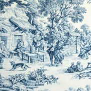 Ronde Villageoise Cotton Fabric Blue Toile