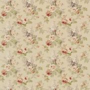 Sorilla Linen Fabric Biscuit Claret Red Green Floral