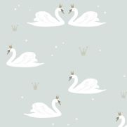 Swans Children's Wallpaper in Mint Green