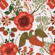 Szekely Folk Linen Fabric Red White Green Floral