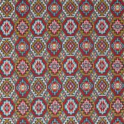 Topaz Embroidered Fabric Ruby Red Orange Blue