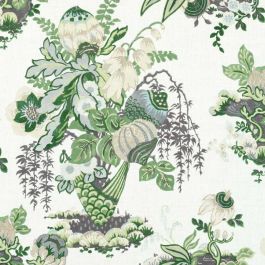 Fairbanks Fabric | Green and White Floral Linen Fabric