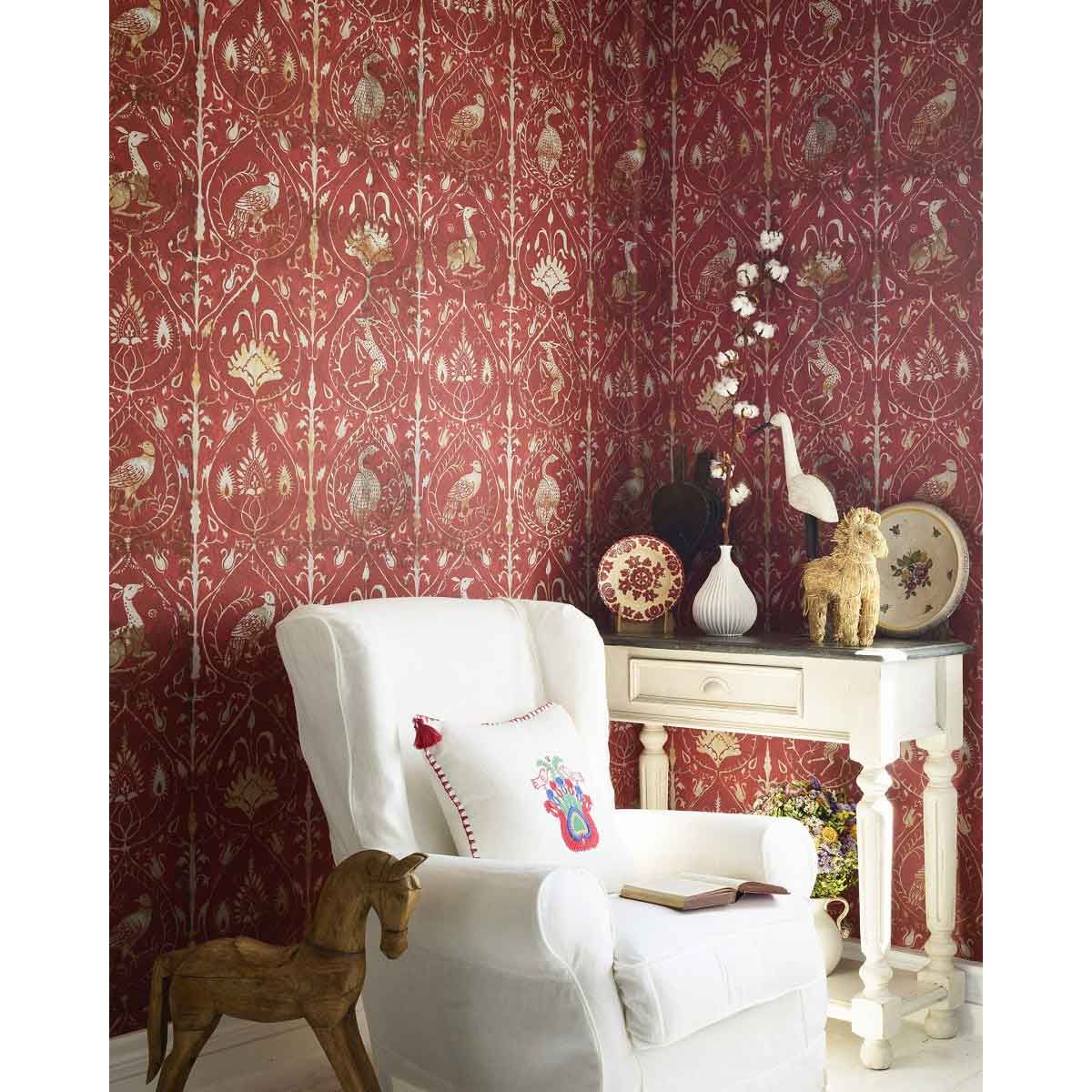 Hunter's Tapestry Wallpaper in Red and Neutral | MINDTHEGAP