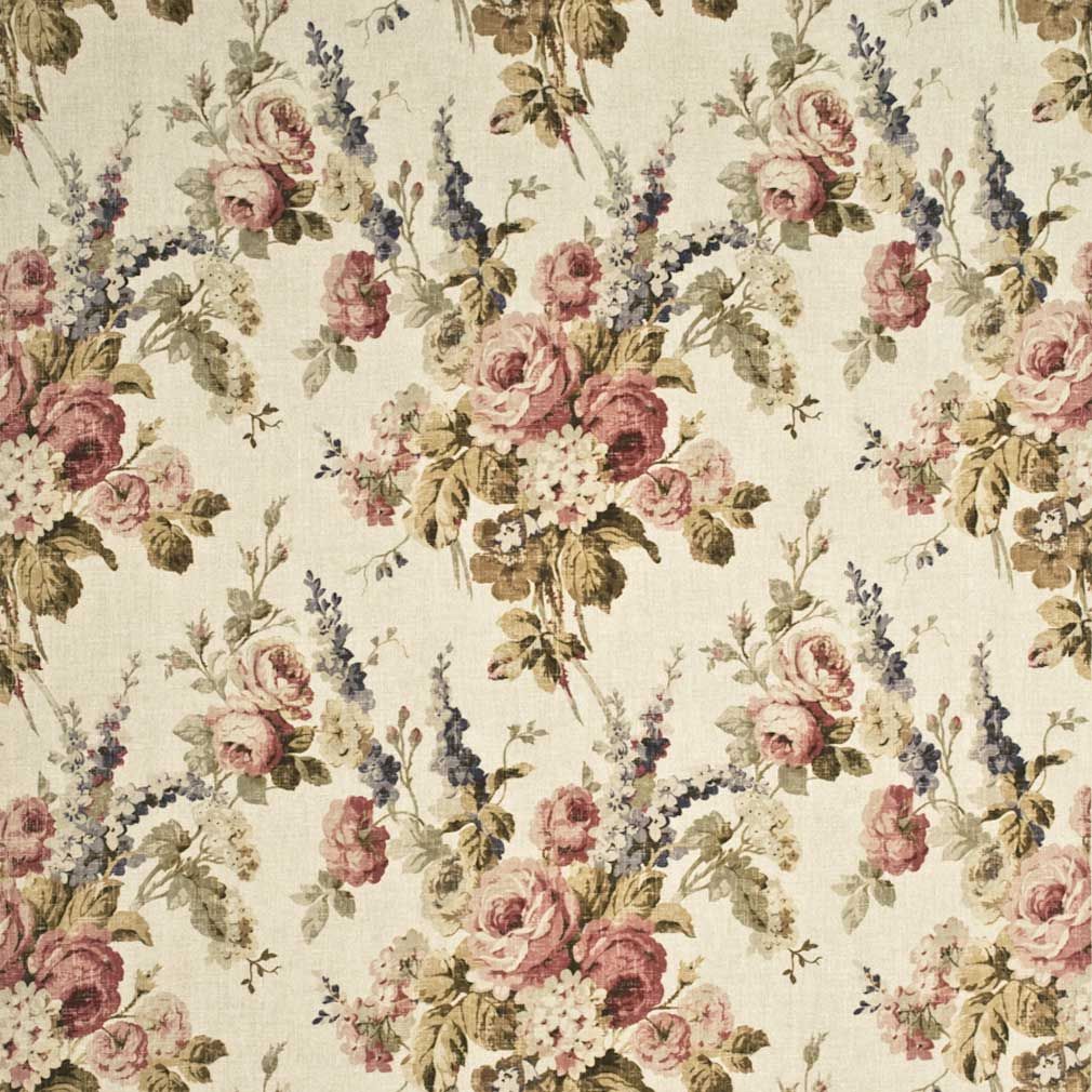 Vintage Floral Fabric Pink and Green Linen