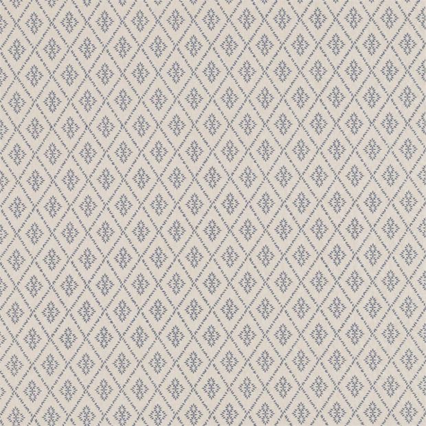 Caraway Embroidered Fabric in Denim Blue & White Potting Room