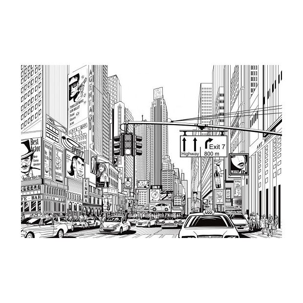 Monochrome Cartoon City Wall Panel