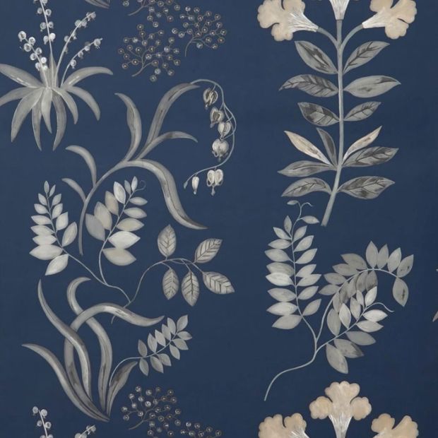 Botanical Stripe Wallpaper Pewter Blue