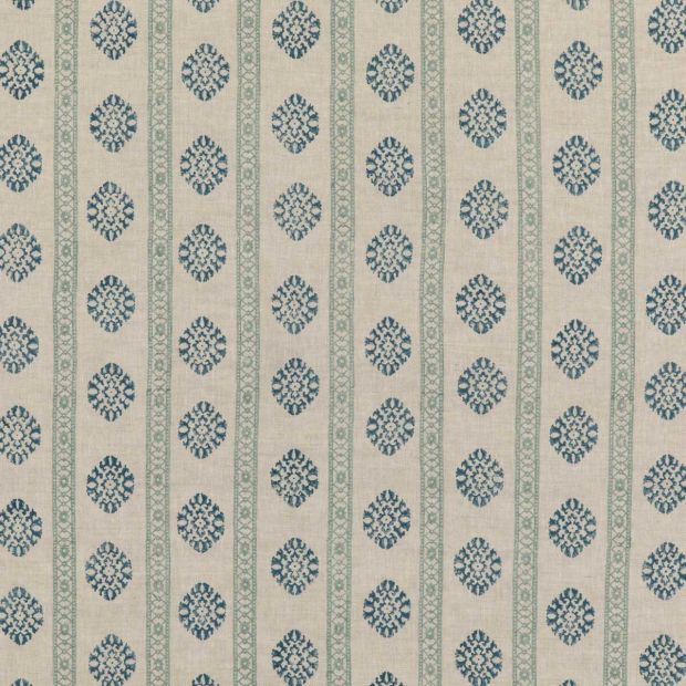 Alma Duck Egg Blue and Navy Printed Fabric