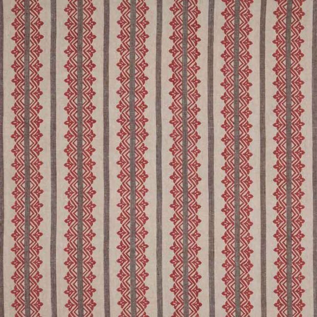 Basholi Linen Fabric Red Striped Printed