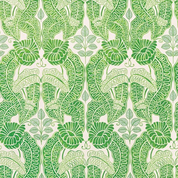 Belle De Nuit Linen Fabric Green Printed
