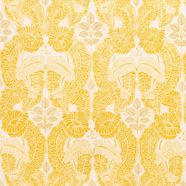Belle De Nuit Linen Fabric Lemon Yellow Printed