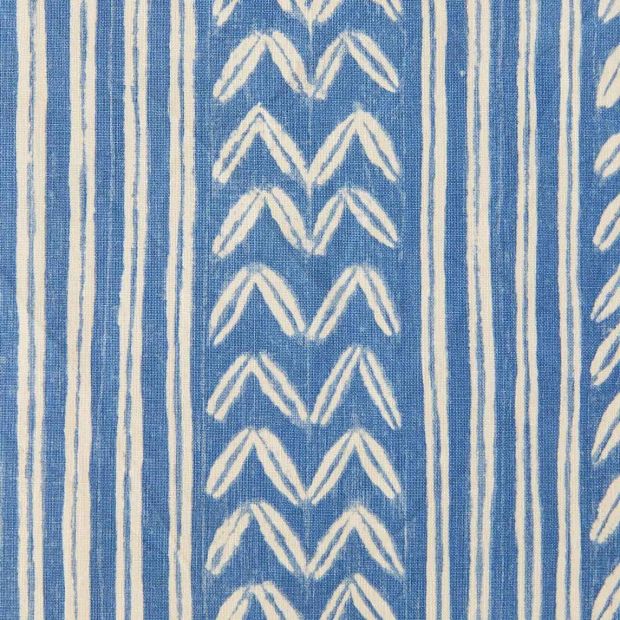Boho Stripe Linen Fabric Blue White Printed