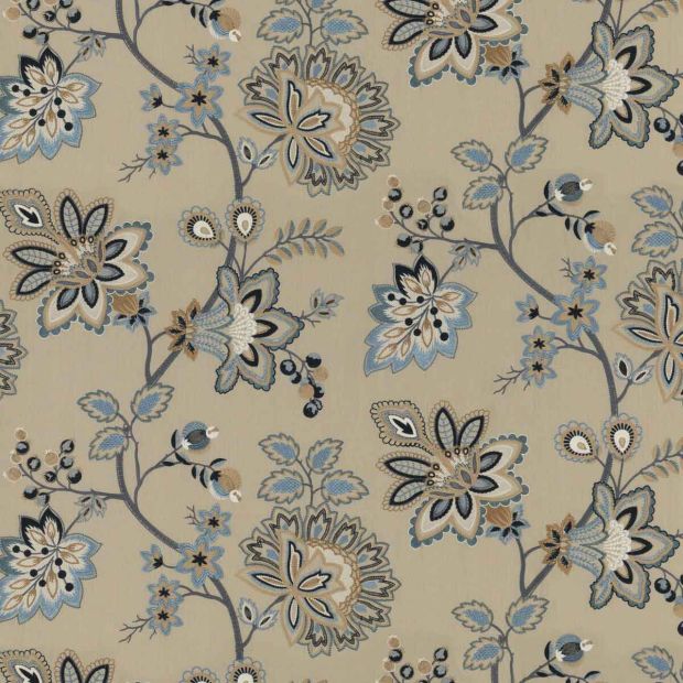 Burford Embroidery Fabric Blue Floral
