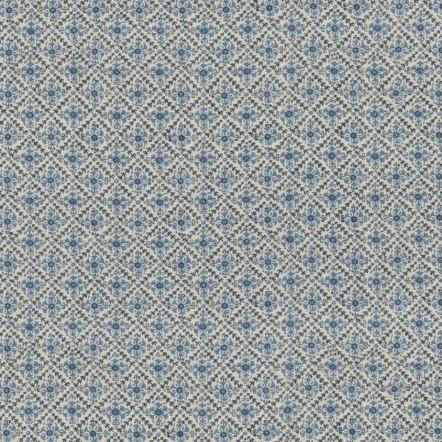 Camden Trellis Linen Fabric Blue