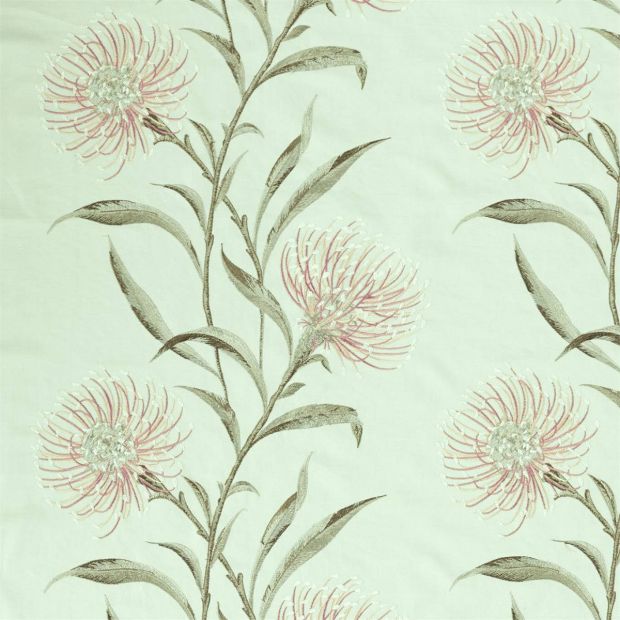 Catherinae Embroidery Fabric Silver Mint Green