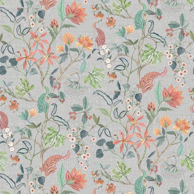 Chellah Wallpaper Metallic Silver | Large Floral Design | Byzance ...