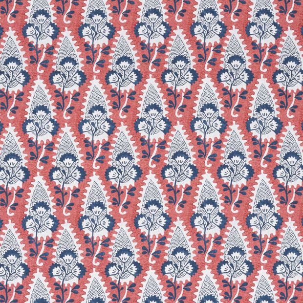 Cornwall Linen Fabric Red and Blue Floral