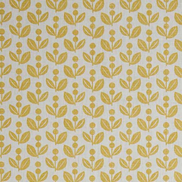 Dolly Linen Fabric Ochre Yellow Print